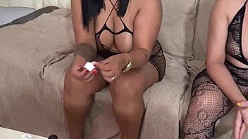 Deepthroat huge toys in ass and pussy with hot lesbian friend