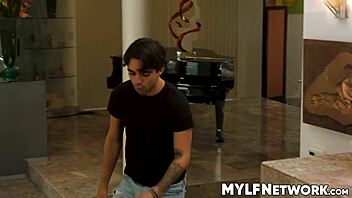 Syren catches guy jerking to anal porn shocks him with milf action