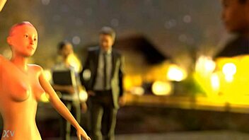 Naughty hentai babe dances naked on fetish street