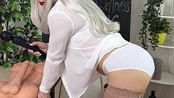 Mature curvy teacher in stockings teases with wanking fetish