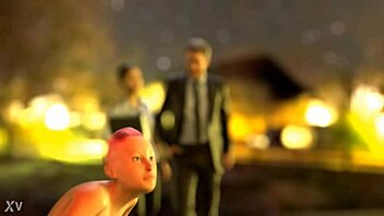 Naughty hentai babe dances naked on fetish street