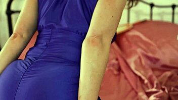 French Amateur in Blue Lycra Tight Dress Satin Panties Heels!