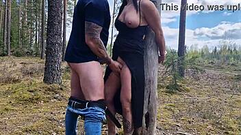 handcuffed milf tied to tree in forest 😈 fucked hard outdoors 💦