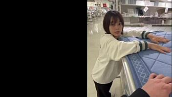 amateur japanese couple buys bed then films steamy sex