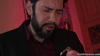 cop bends big ass redhead over for rough bondage anal