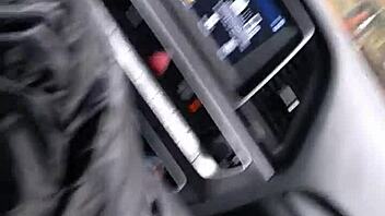 Intense deepthroat swallow action inside car