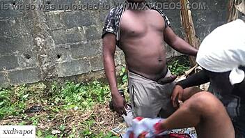 horny farm girl takes deep doggy on ranch land close up