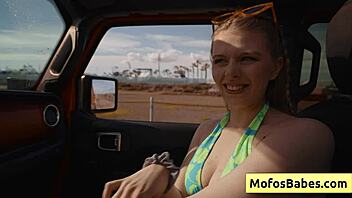 Sahara Skye Seduces Charles Dera with Juicy Natural Boobs in Car