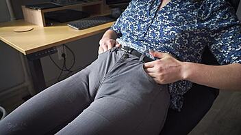 Naughty Colleague Teases Camel Toe Pussy Lips in Tight Jeans