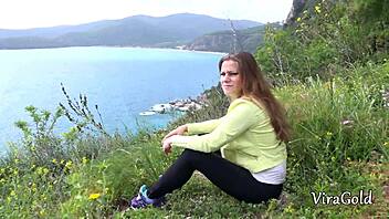 casual forest blowjob ends with pretty face covered in cumshot