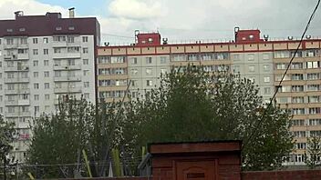 brunette in stockings dildo fucks juicy ass on windowsill