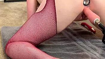 sex machine pounds my tight pussy while huge buttplug stretches ass