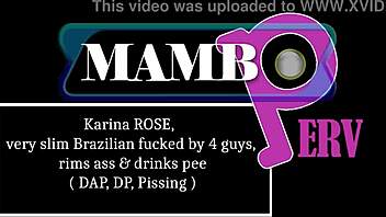 karina rose's slim brazilian ass rimmed in wild four guy dp