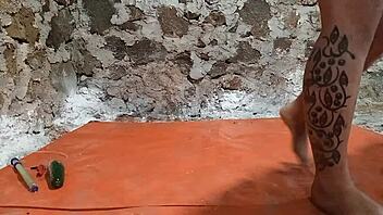 i pee in my ass stretching with cucumber fruit play