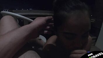 Petite Thai Girlfriend Swallows Cum After Balcony Blowjob