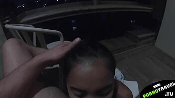 Petite Thai Girlfriend Swallows Cum After Balcony Blowjob
