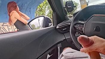 a risky street handjob for the housewife at the bus stop