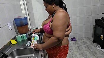 brazilian milf rides cock in kitchen moaning to squirting cumshots
