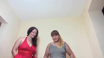 uhh, two fat mature lesbians stuff panties in hairy pussies with phones
