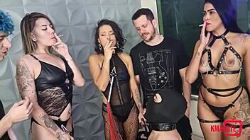 BDSM pet play orgy with humiliated brazilian big ass slaves