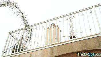 bikini babes get oiled up for steamy garden pool massage chat