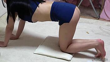 sara tsukihi slips into stewardess cosplay, flashing miniskirt thong and bubble butt