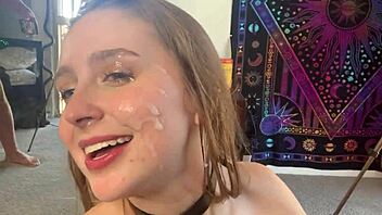 teen laney grey gulps first huge facial from brad newman!