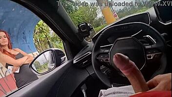 a risky street handjob for the housewife at the bus stop