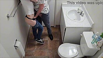 skinny college student moans bent over school toilet fuck