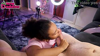 black girl practices deep oral with big white guy casually