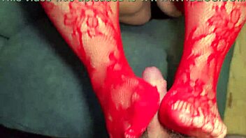 bbw milf teases footjob in lace stockings