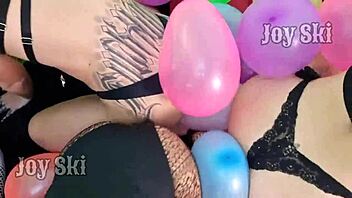 Curvy Brazilian Lesbians Rub with Balloons at Sexy Tattoo Party