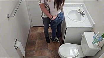 skinny college student moans bent over school toilet fuck