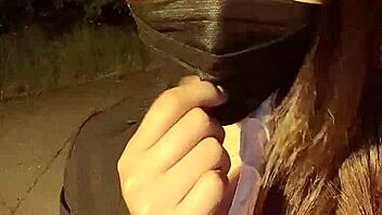 Japanese beauty enjoys casual outdoor time alone