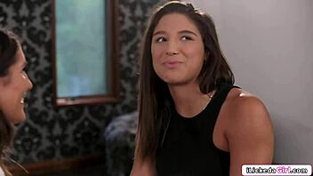 Busty Brunette Facesits Petite Shaved Pussy Licking Tribbing Lesbian Sucking Tits.