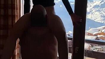 French blonde begs for rough anal creampie on ski slopes