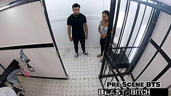 Mia's shaved pussy BLASTED hard while roommate watches in latex!