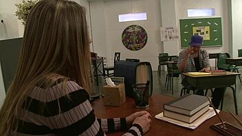 busty milf teacher rides class clown's cock on desk after wet pussy licking 👩‍🏫🍆💦