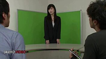 naughty saki kobashi sucks japanese cock at office desk in jav blowjob scene