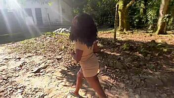 ebony goddess shares pussy publicly at waterfall