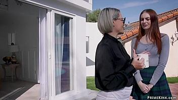 gardener binds and dominates submissive teen and milf in garden outdoors