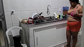 brazilian milf rides cock in kitchen moaning to squirting cumshots