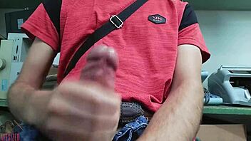 Skinny Solo Desk Masturbation Big Cock Explosion