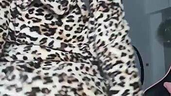 Dressed Leopard Claudia Bavel Fingers Dildo Masturbates Gaming Chair Closeup