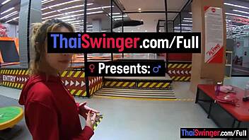 Thai milf girlfriend bounces on trampoline then takes hardcore doggystyle pounding