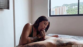 Hot petite Michy Perez in green lingerie deepthroats cock to cumshot 😍🍆💦