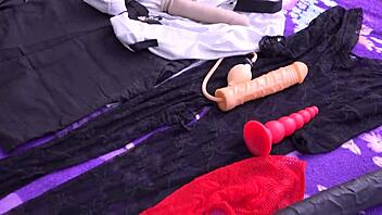 Passionate Lesbians Gape Ass With Huge Dildo In Nylon Stockings