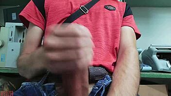 Skinny Solo Desk Masturbation Big Cock Explosion