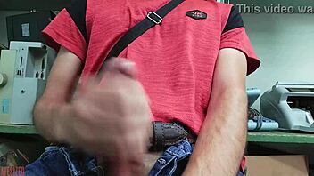 Skinny Solo Desk Masturbation Big Cock Explosion