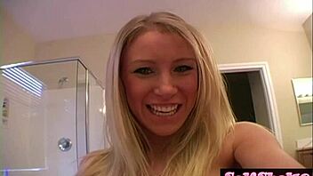 Allie Licks and Sucks Her Huge Tits in Steamy Closeup Shower